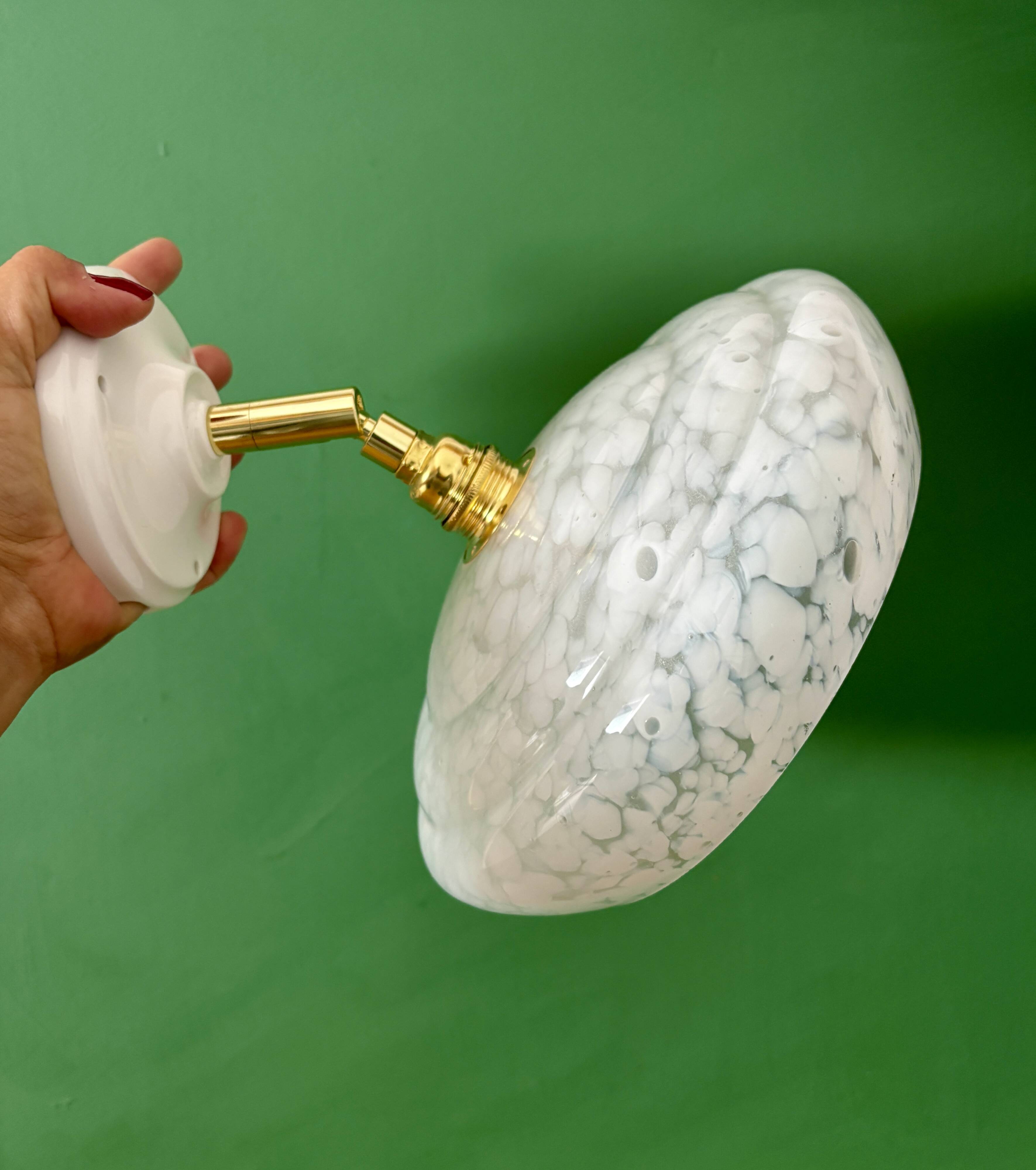 Vintage wall lamp with white clichy glass shade