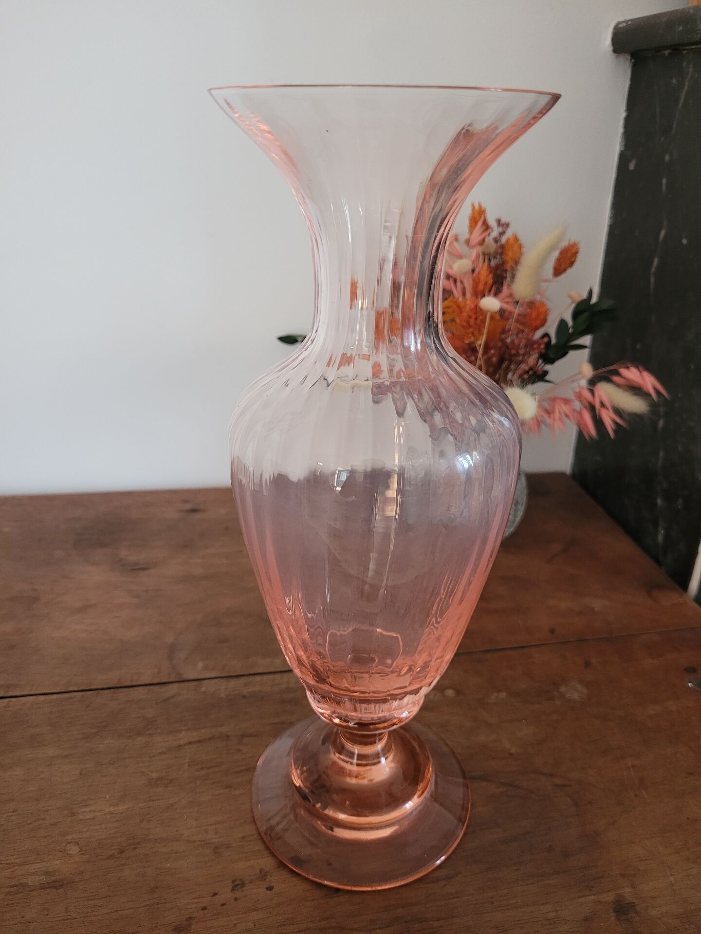 Pink glass amphora vase