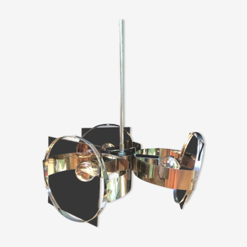 Vintage chandelier 70s, chrome and smoked glass