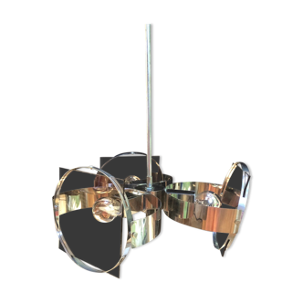 Vintage chandelier 70s, chrome and smoked glass