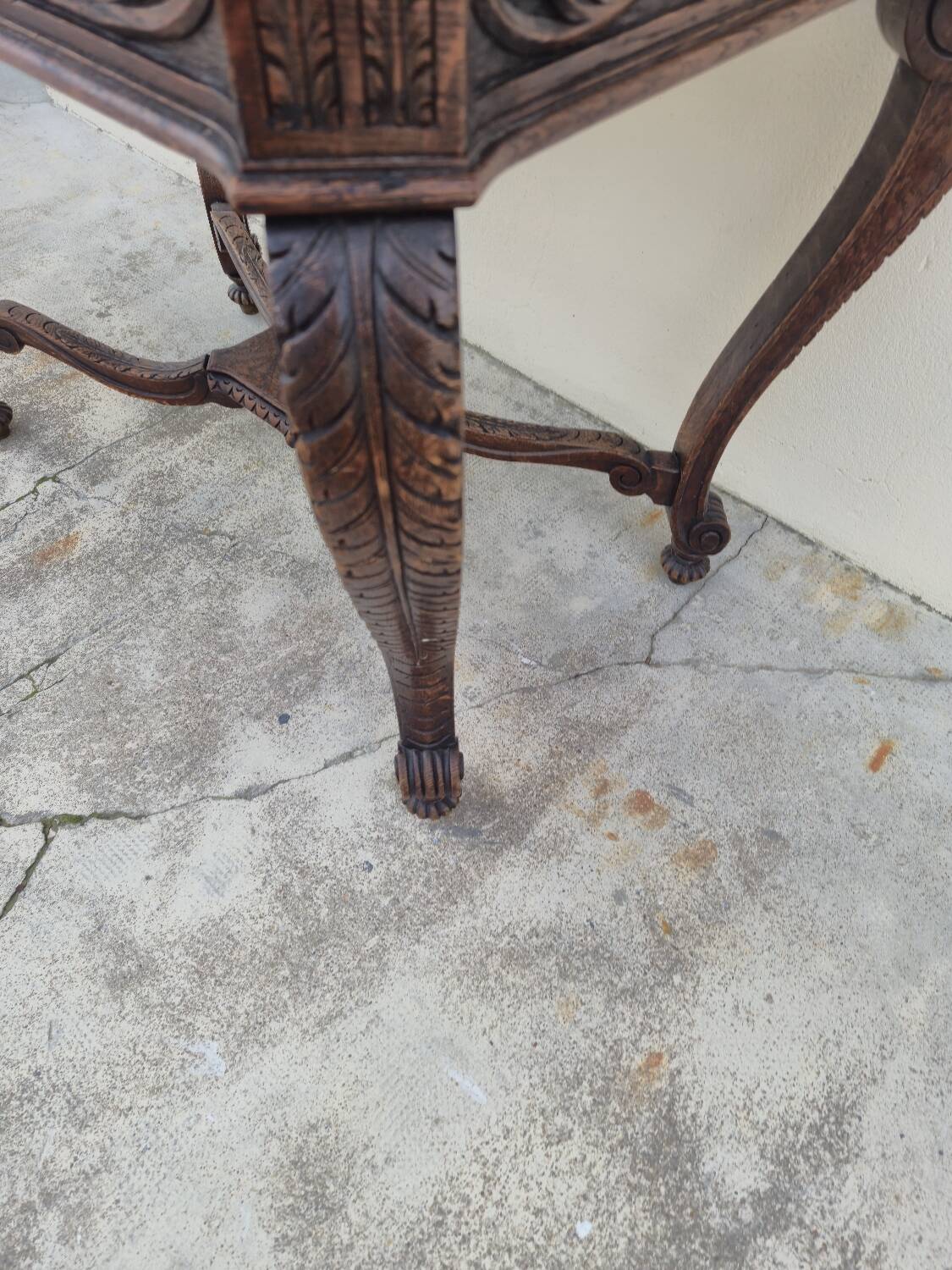 Louis XV style game table in solid oak and richly decorated marble