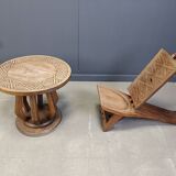Fauteuil de chef cérémoniel africain avec table, en bois sculpté à la main, années 1960