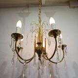 Lustre 5 lumières en laiton et cristal