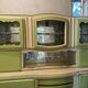 Hungarian Art Deco green and cream kitchen cabinet with glass doors, 1940s