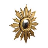 Vintage Wooden Sunburst Sun Mirror Convex France 51cm