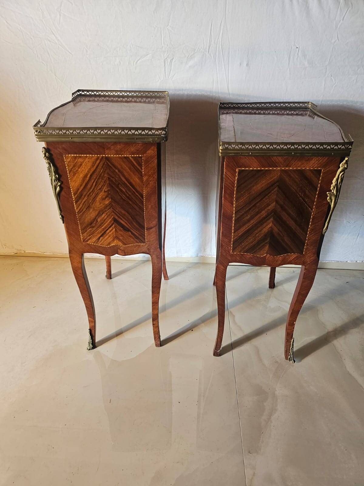 Pair of Louis XV style bedside tables in marquetry