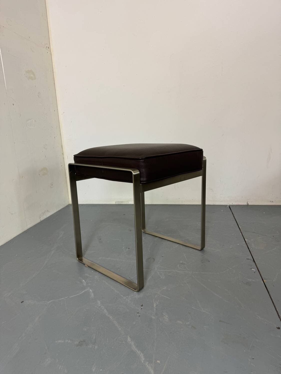 Italian Modern Steel and Brown Leather Stool by Antonio Citterio for Flexf
