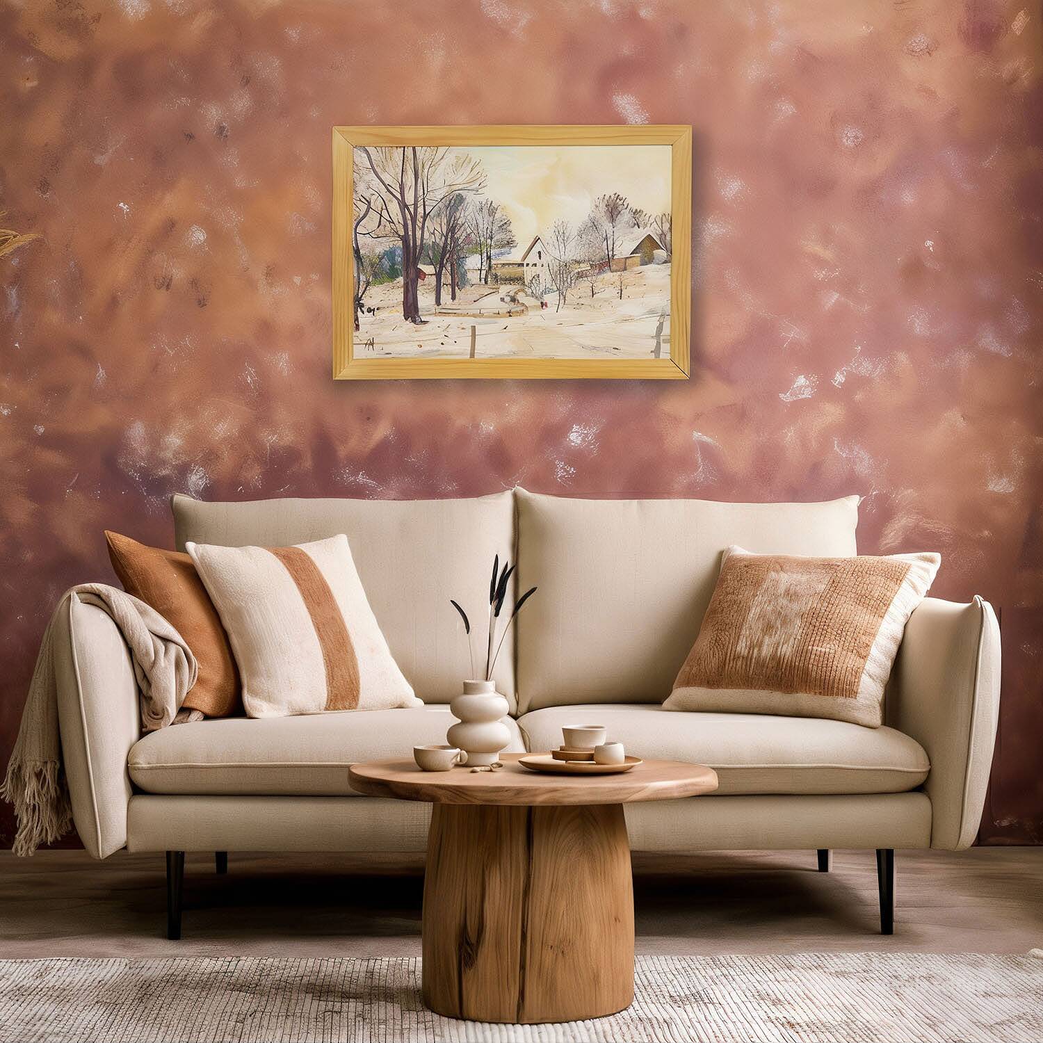 Oil painting by Alexander Michael of a winter farm.