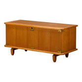 Low Sideboard in oak and brass brackets designed by Henning Kjærnulf
