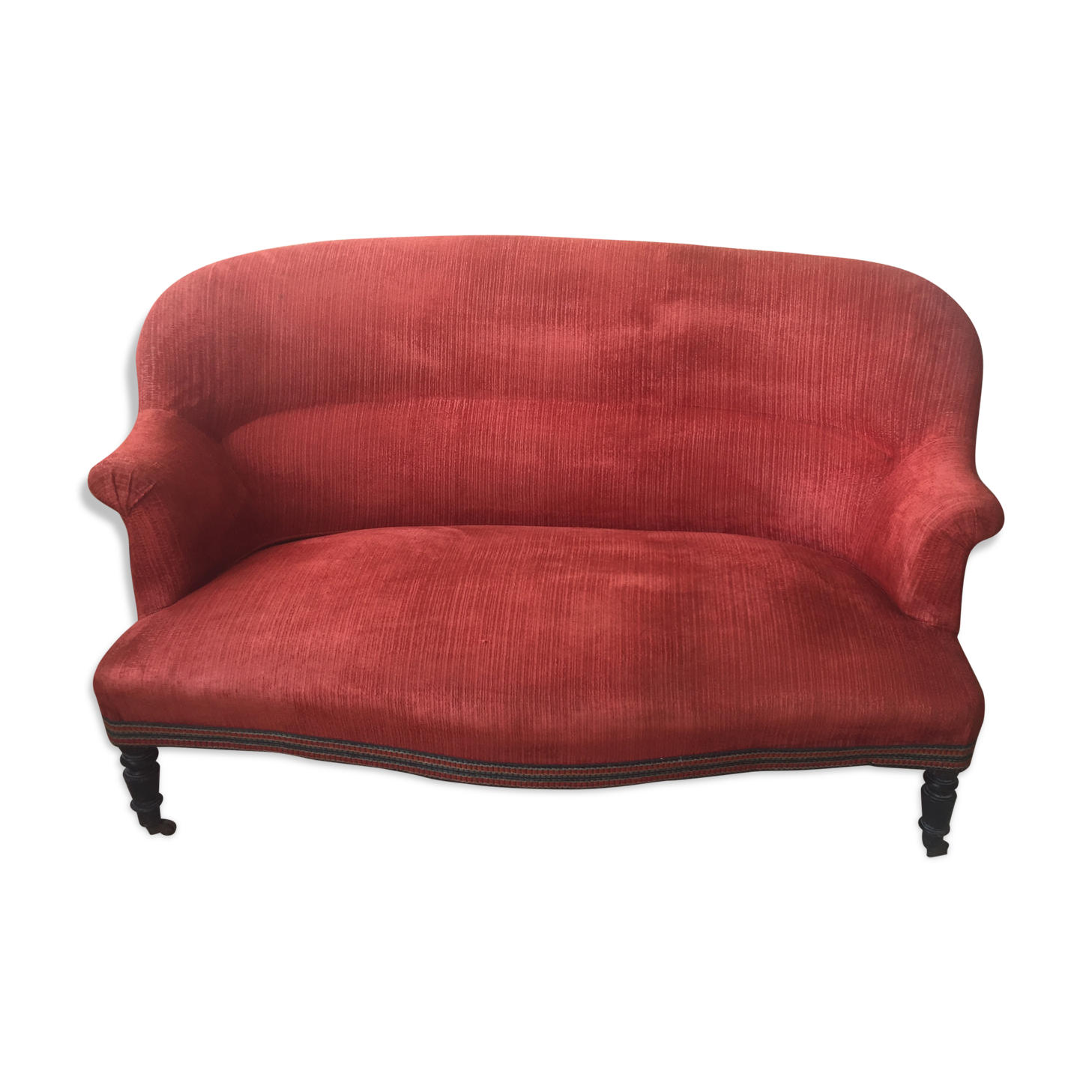 Antique toad sofa in brick velvet