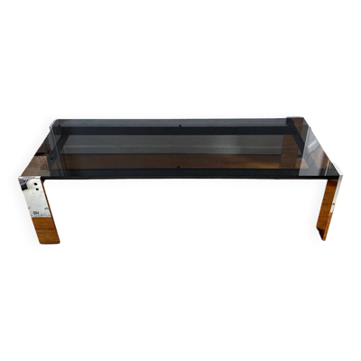 Table basse rectangulaire Italienne en verre fumé vintage 1970