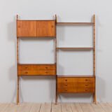 Teak 2-Bay Ergo Modular Wall Unit with double chest of drawers, a cabinet & 2 shelves by John Texmon