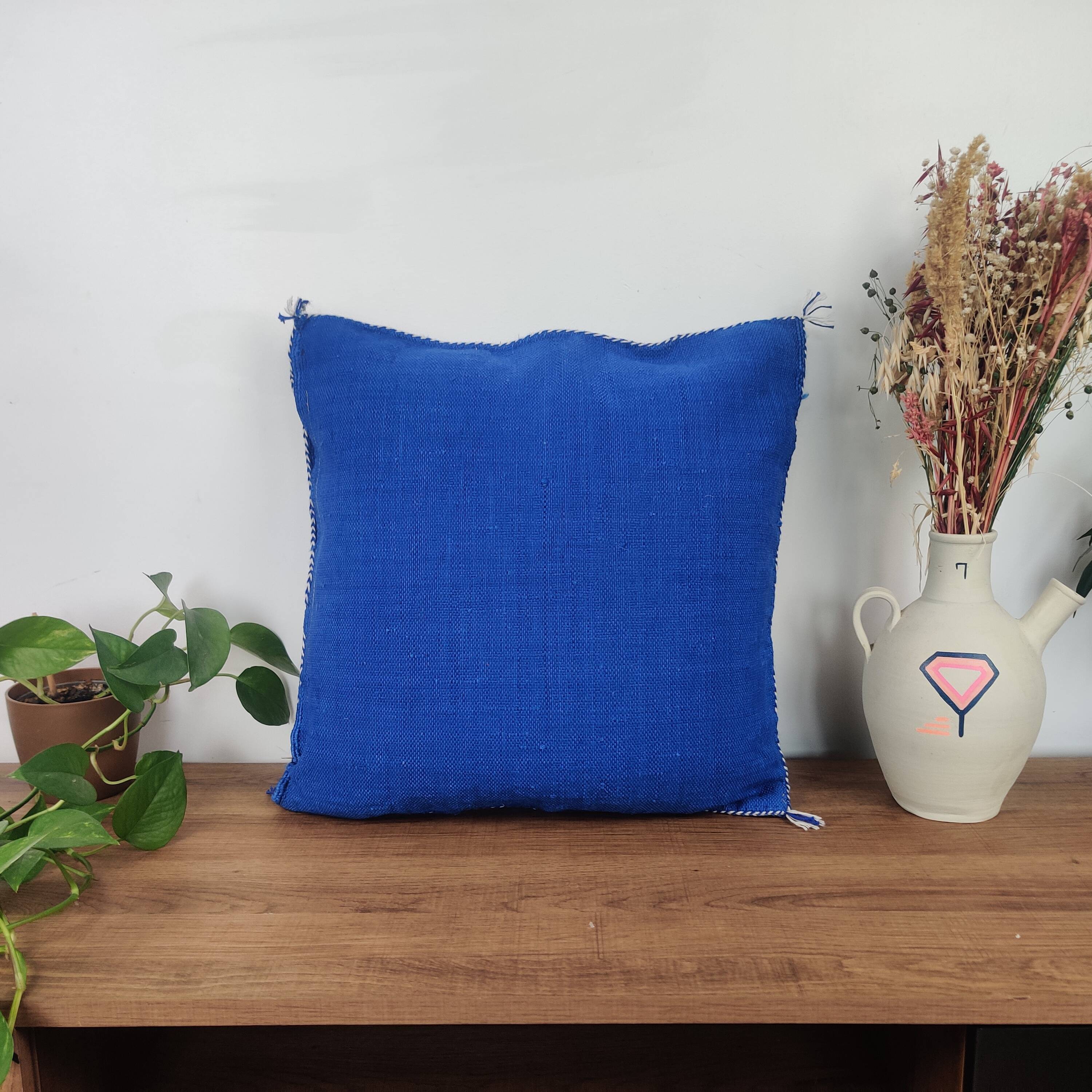 Blue Berber cactus silk cushion