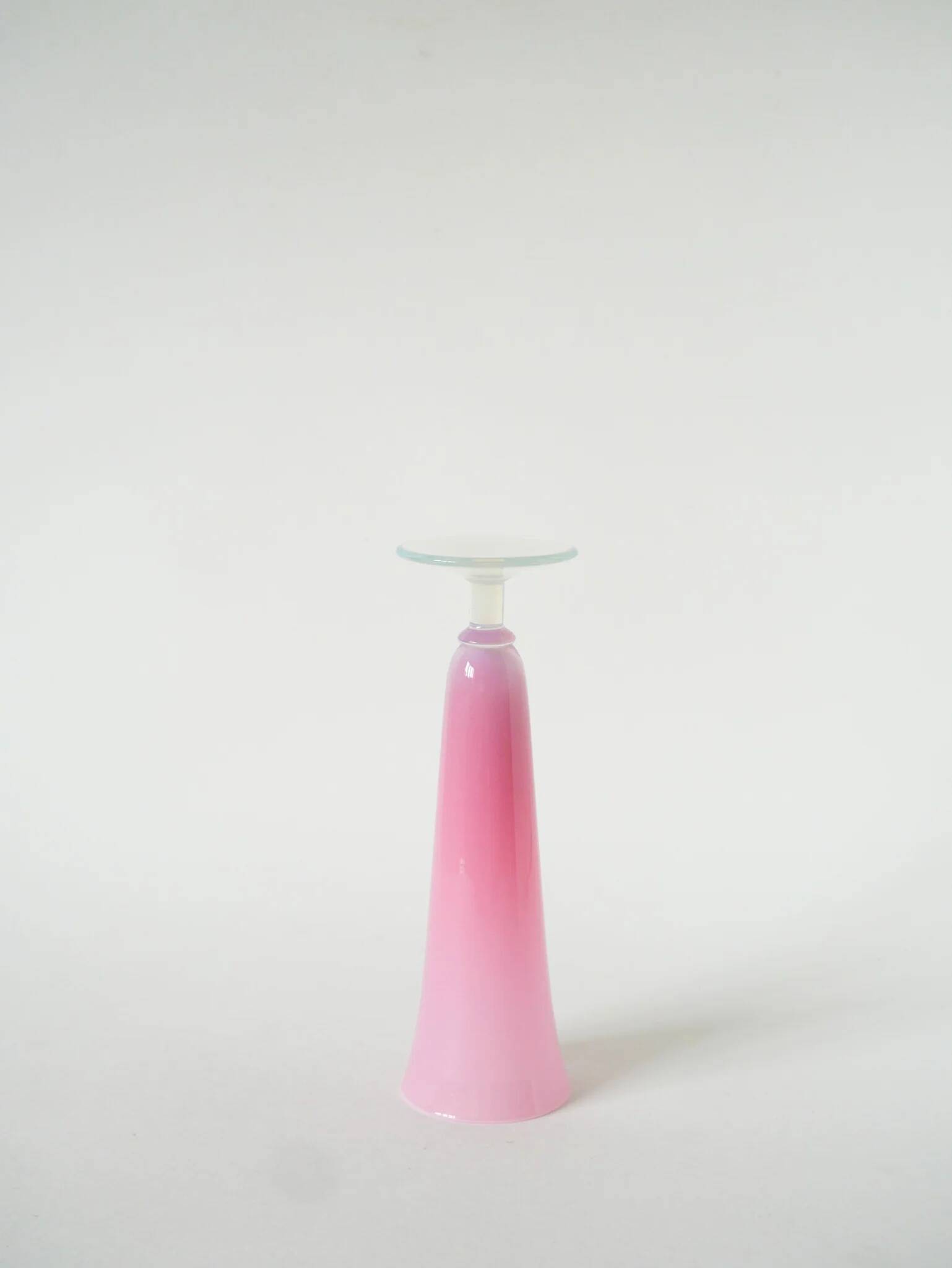 Small opaline vase, candy pink with opalescent feet, 1960.