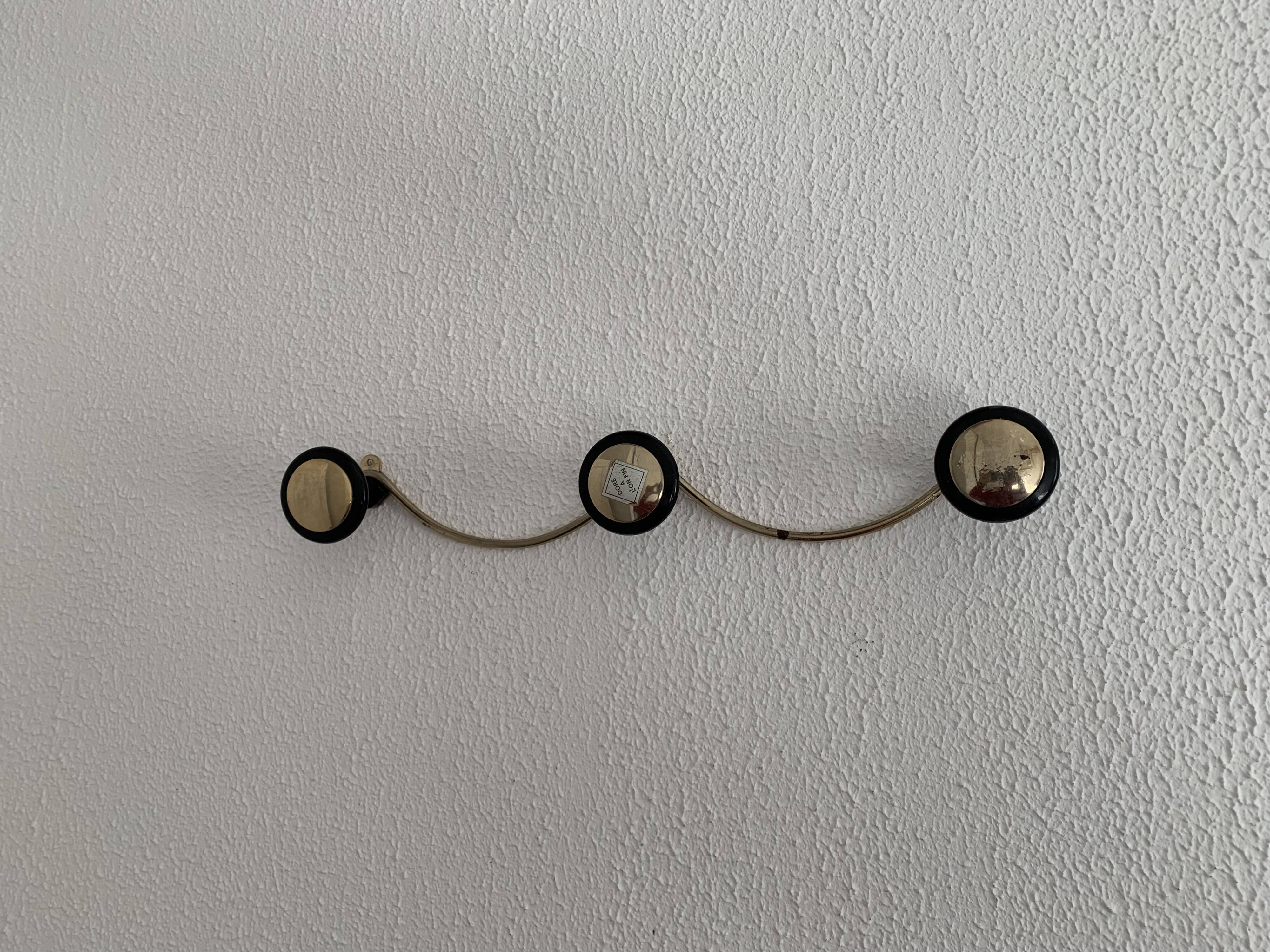 Vintage 1960s gold coat rack with 3 hooks - 45 x 7 cm