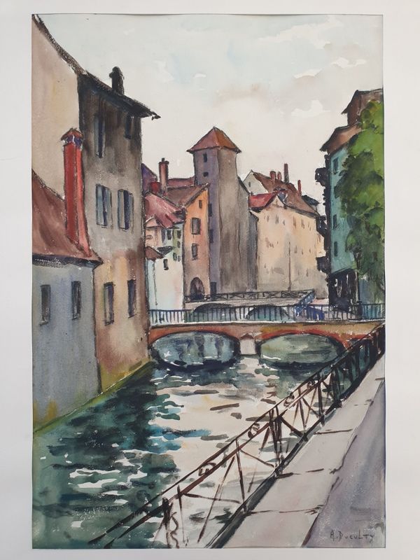 André Duculty (1912-1990) Watercolor on paper "Annecy (Haute Savoie)" Signed lower right