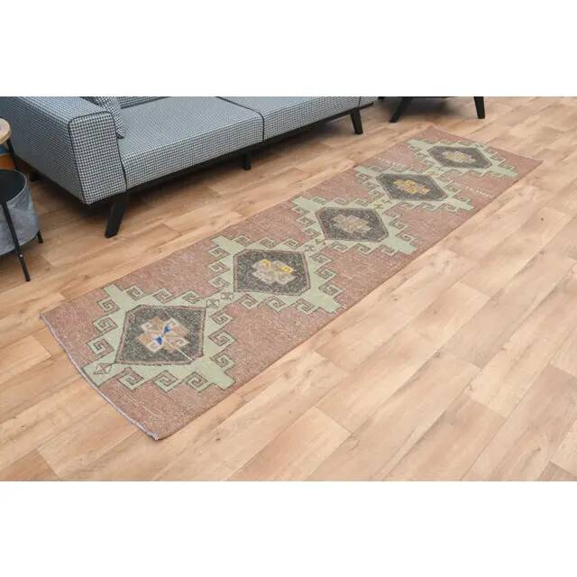 1970s Turkish Oushak Handmade Wool Cotton Orange Runner Rug 84x306