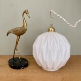 Vintage origami globe pendant lamp in white opaline