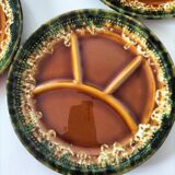 Set of 6 compartmentalised glazed ceramic plates, 1960s-70s.