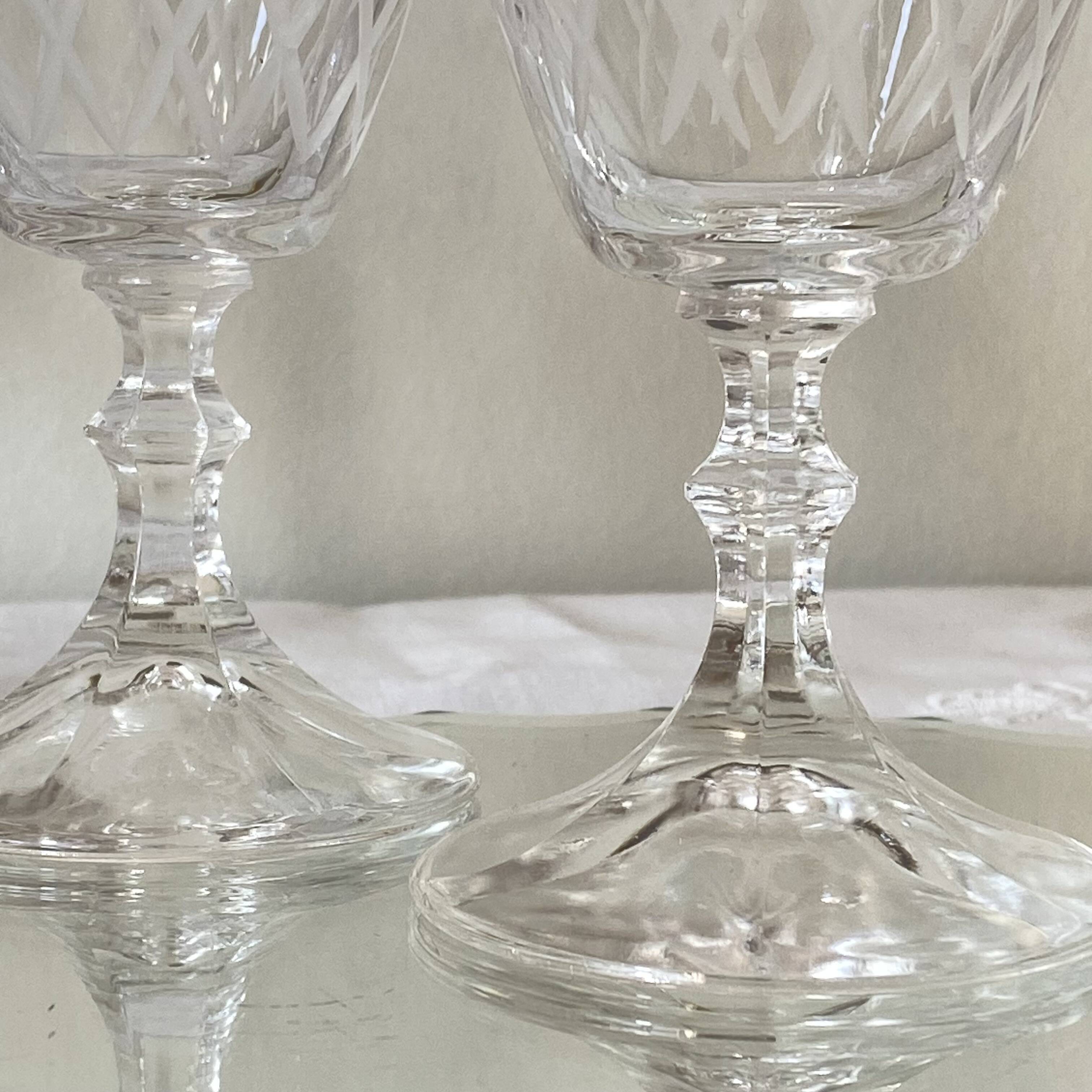 6 large antique engraved glasses for wine or water