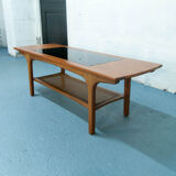 Cane, glass and teak coffee table