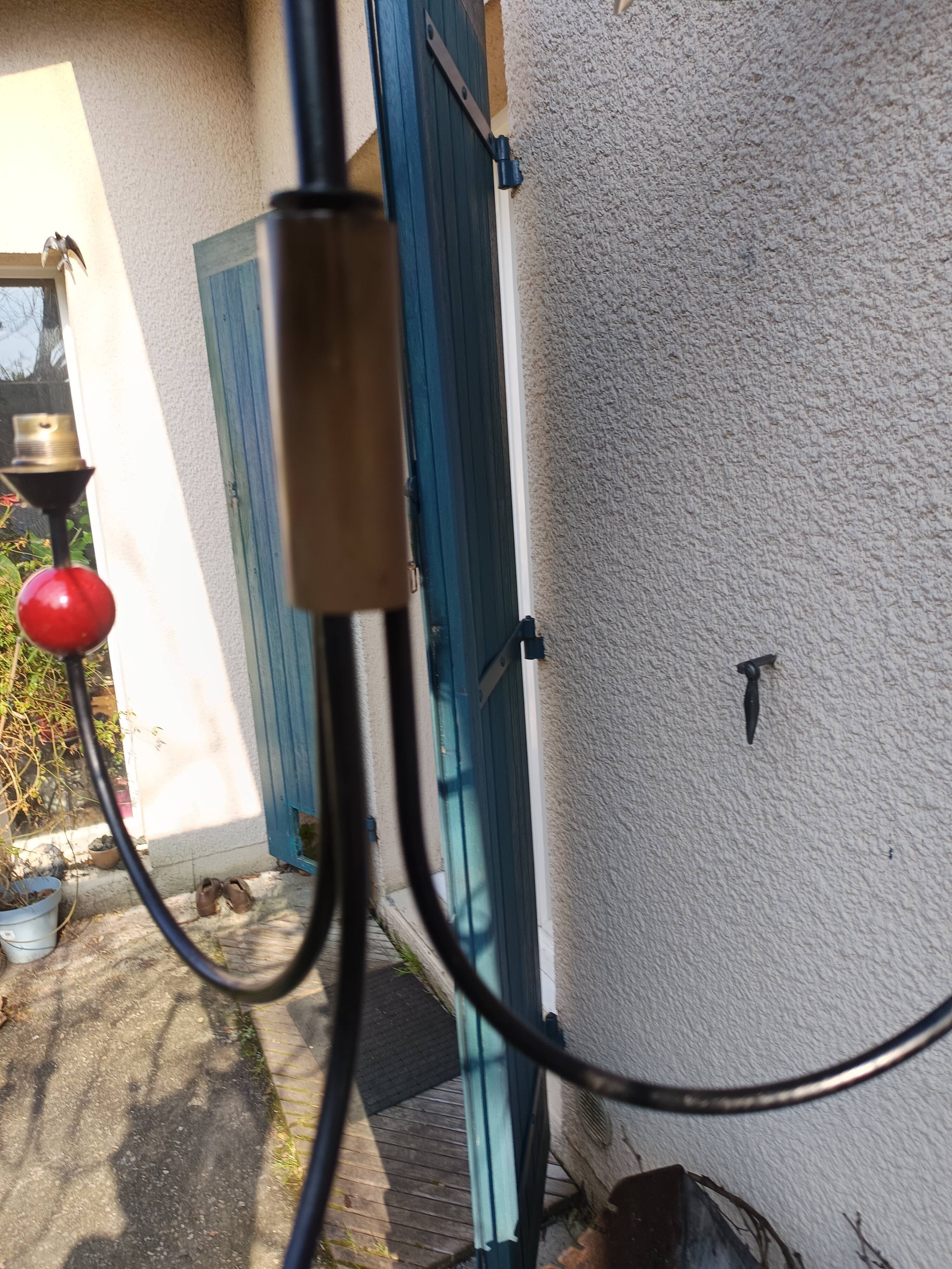 pair of vintage black metal chandeliers with red balls 1950/1970