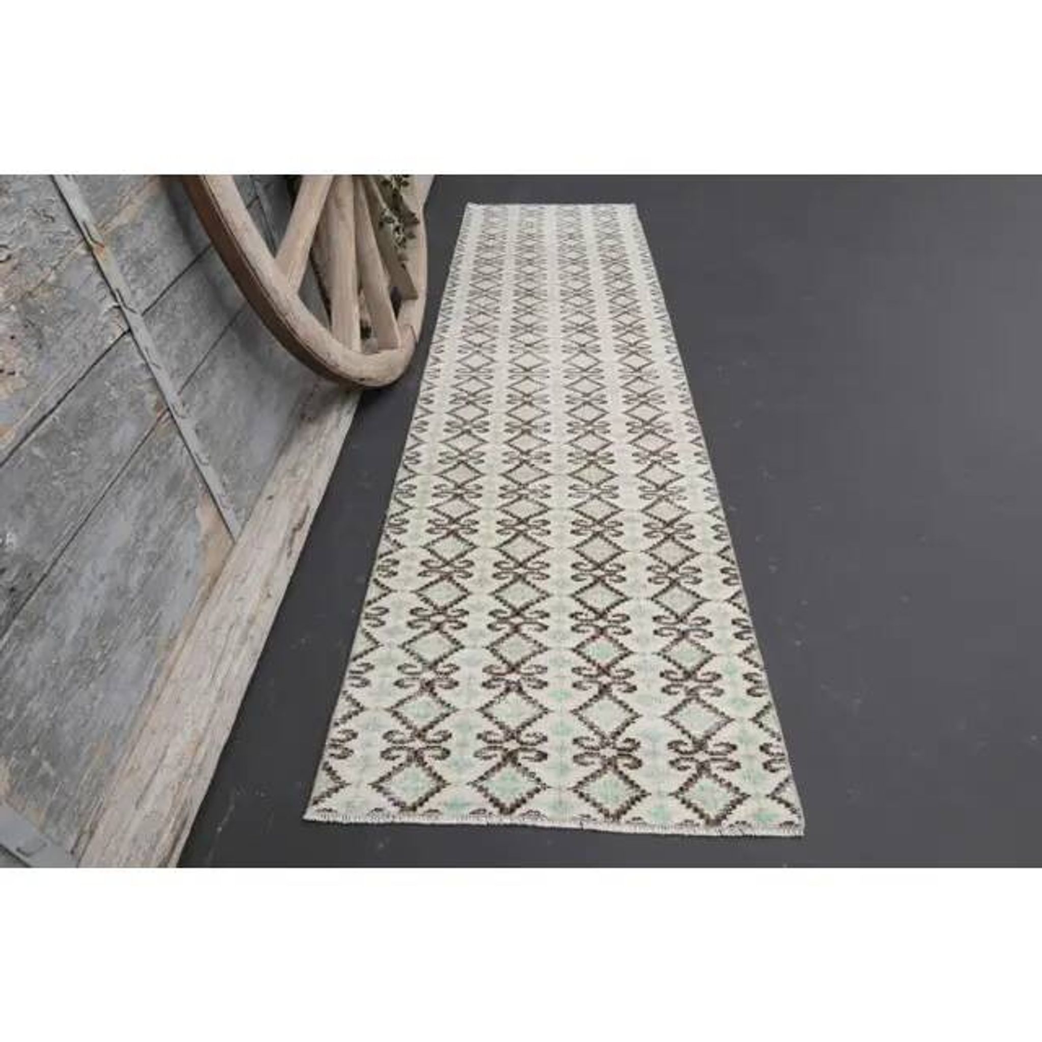 1970s Turkish Hand-Knotted Wool Cotton Beige Runner Rug 70x262