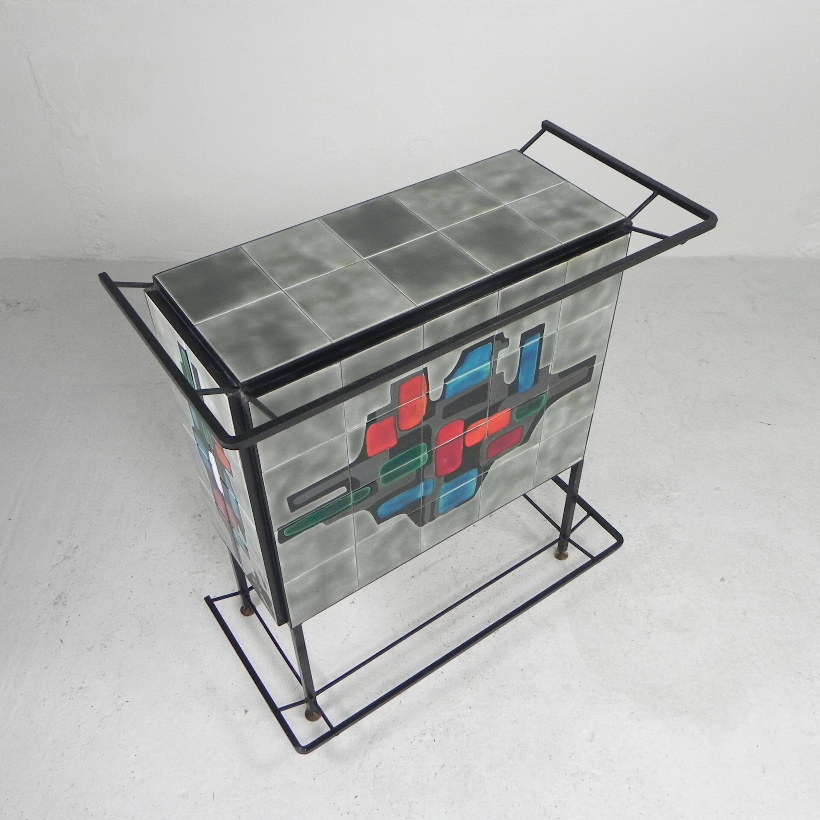 Vintage bar with inlaid tiles, Jacolor, 1970s