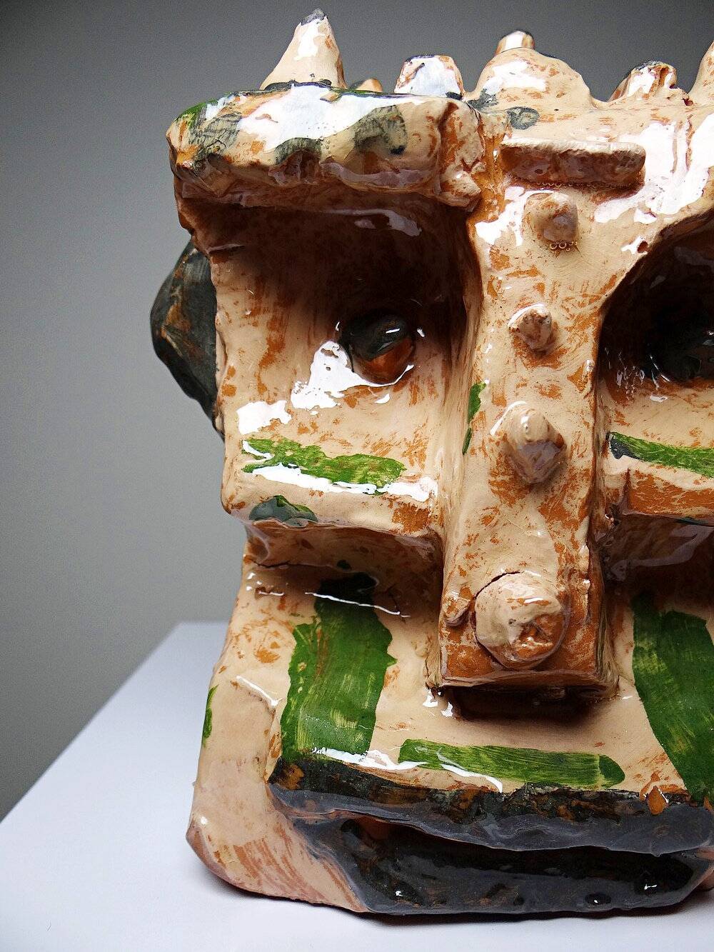 Modern anthropomorphic sculpture in glazed terracotta, vintage 70-2000.