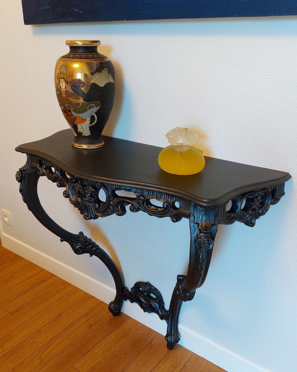 Baroque wall console, steel black