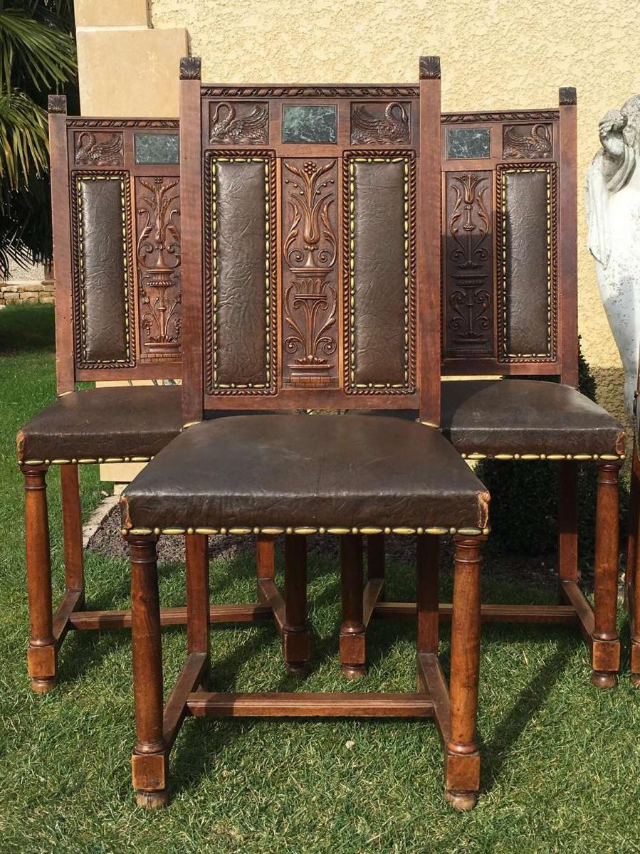6 walnut chairs - renaissance style marble 19th century