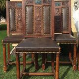 6 walnut chairs - renaissance style marble 19th century
