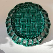 Green woven ceramic fruit basket in the Vallauris style, Malicorne E T