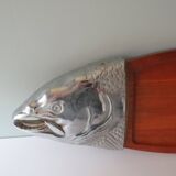 Serving dish, teak fish and silver metal