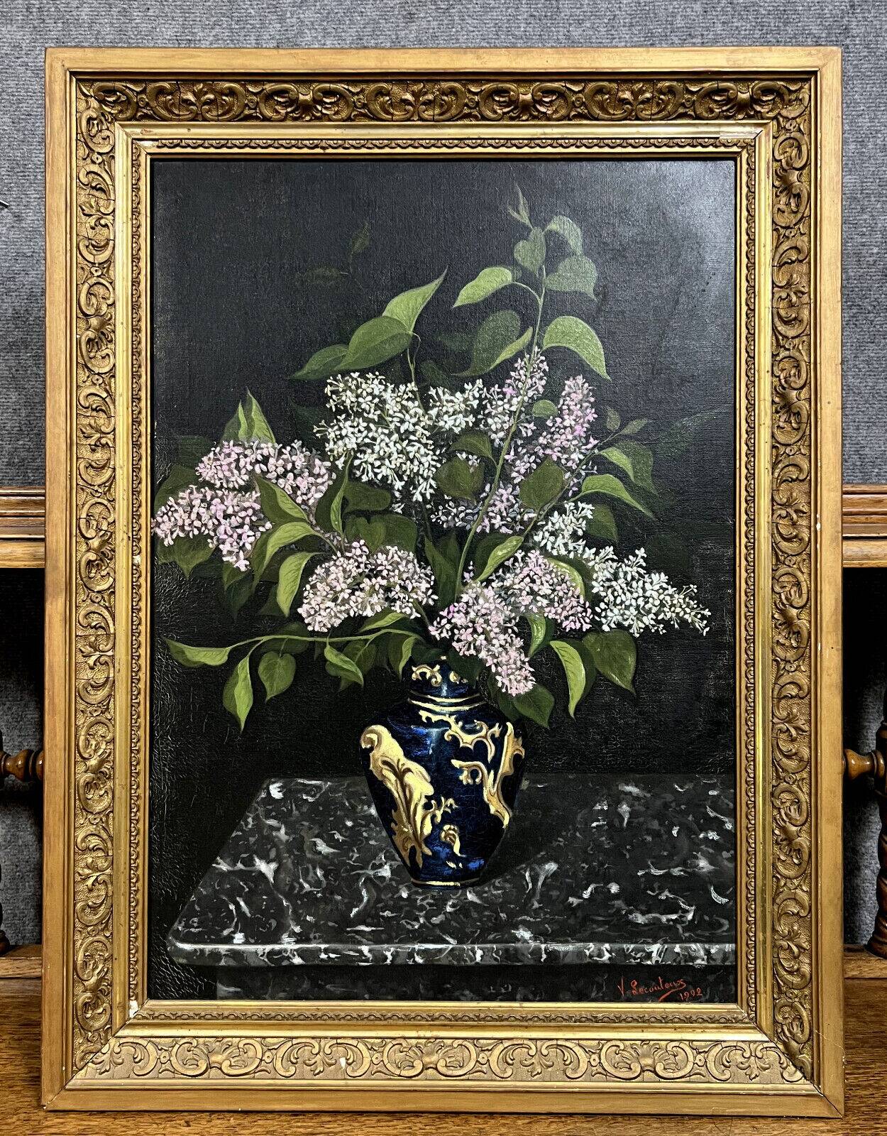Lecouteux 1902: still life painting with a bouquet of lilacs