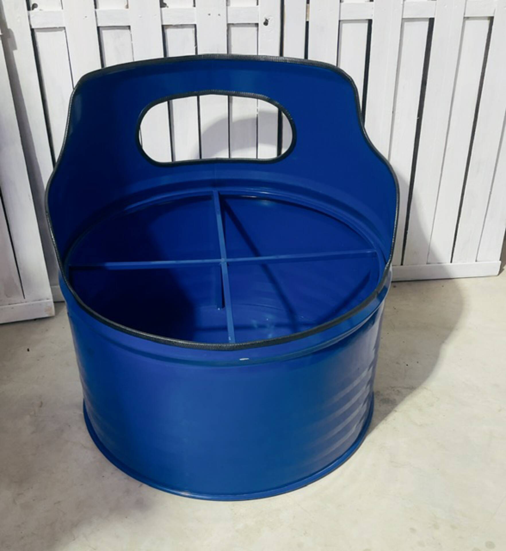 Vintage blue stool, comfortable and full of character.