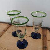 3 stemmed glasses in bubble and blown glass