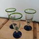 3 stemmed glasses in bubble and blown glass
