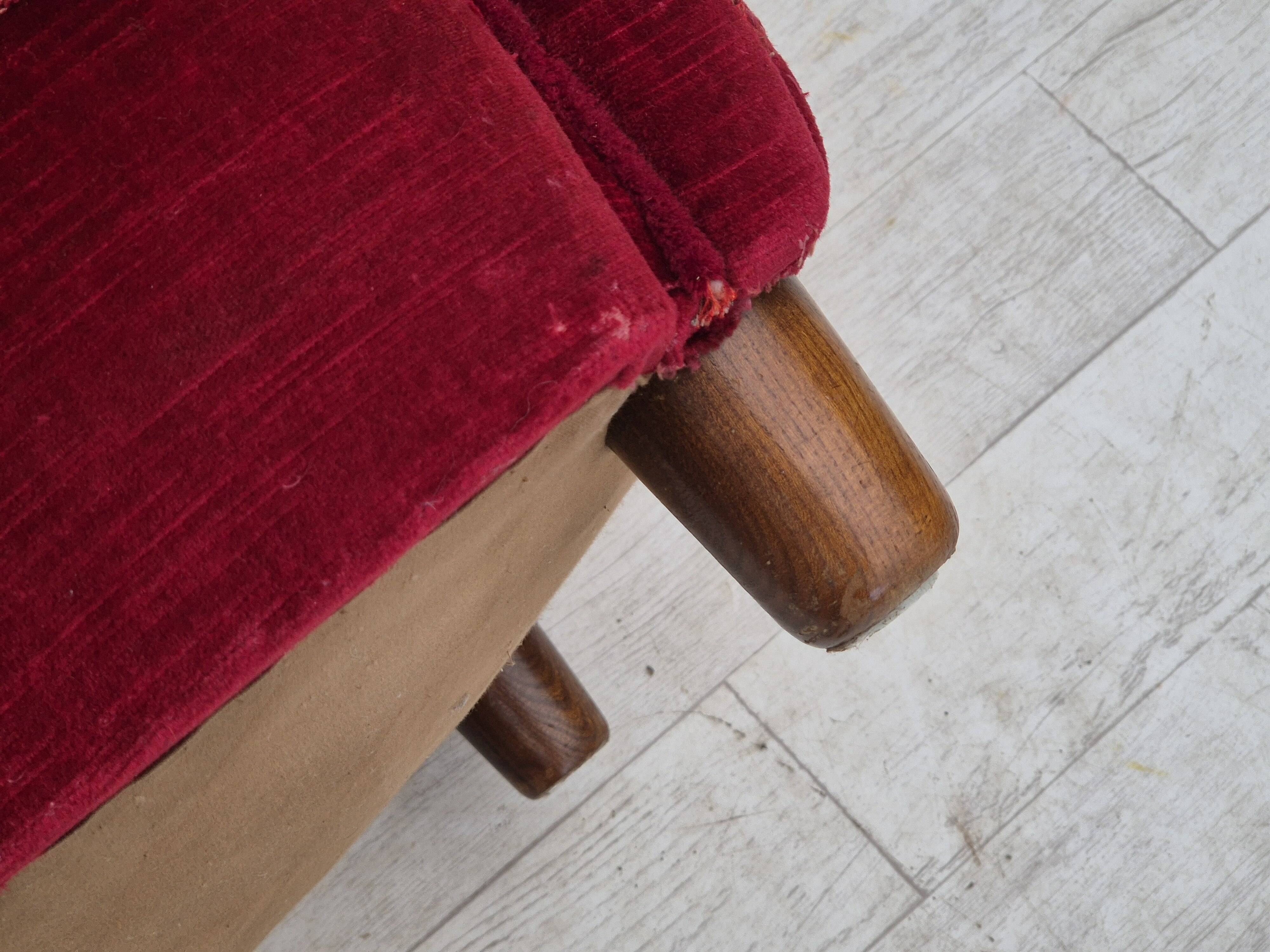 1960s, Danish relax armchair, original condition, red furniture velour.