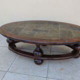 Coffee table year 80 slate solid oak vintage