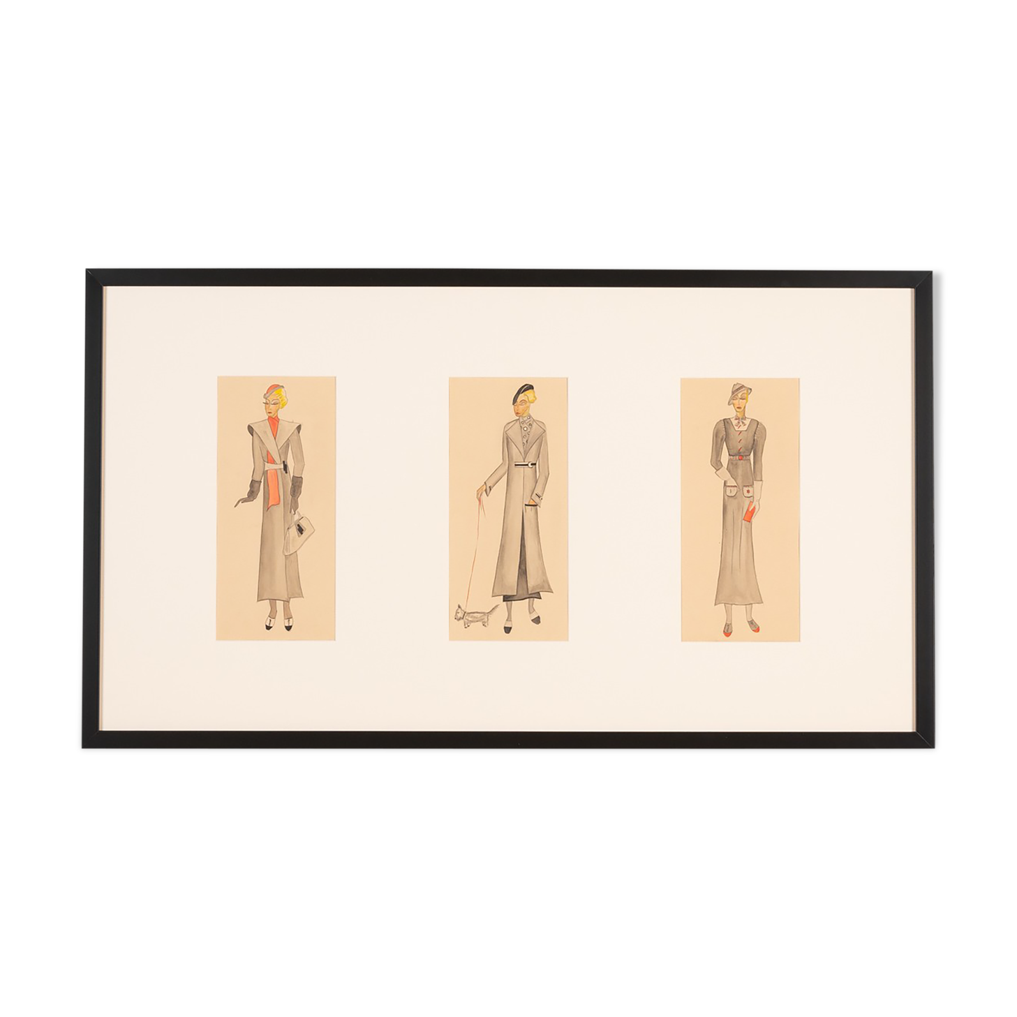 Art Déco Fashion Illustration, Gouache on Paper, 93 x 52 cm