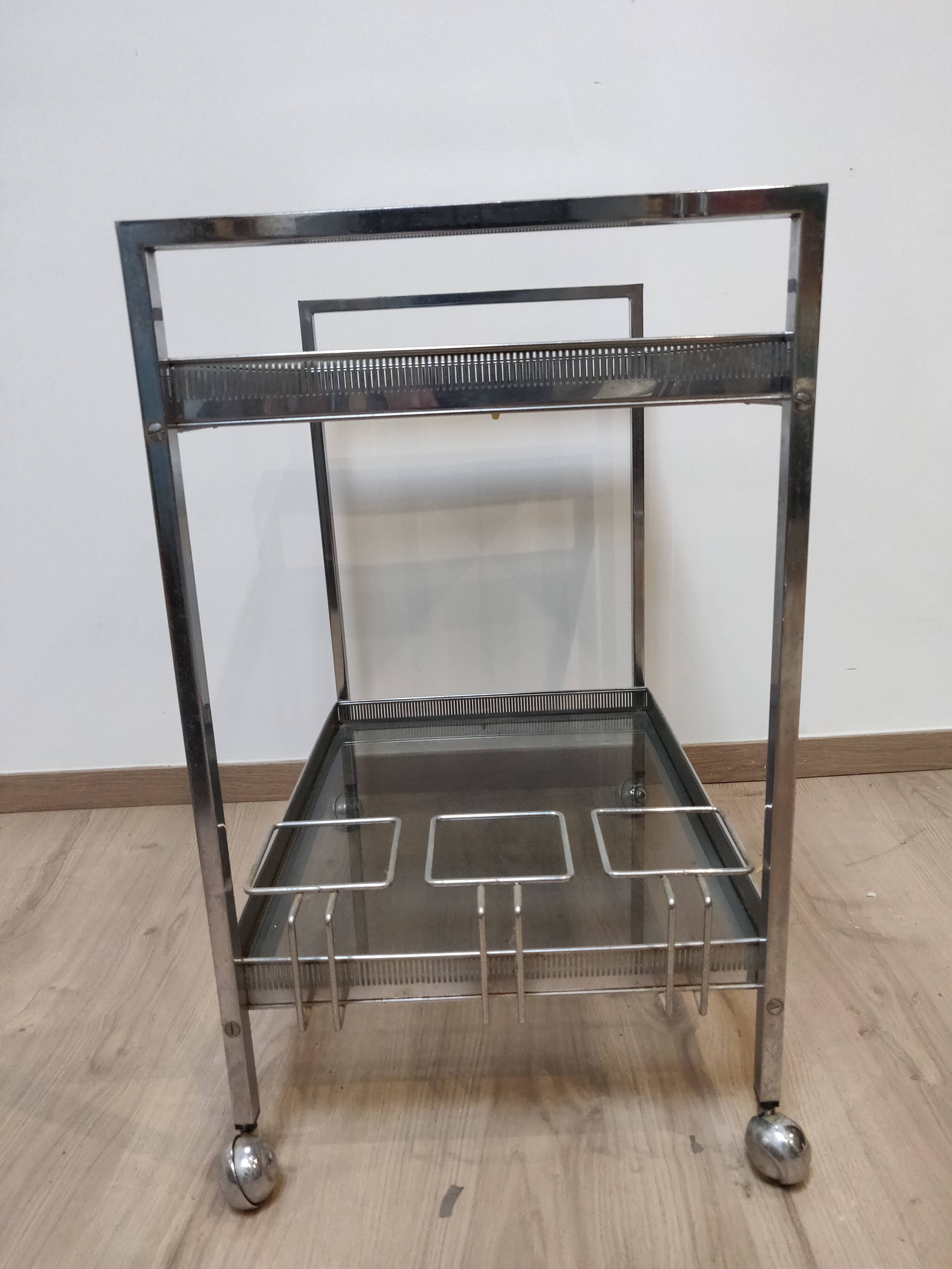 Dessert bar in chromed metal and smoked glass circa 1960