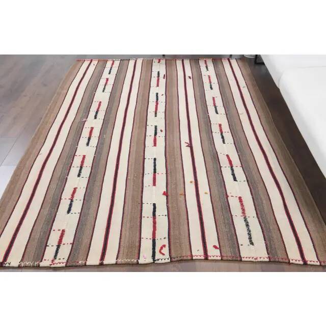 Vintage Turkish Oushak handmade wool cotton brown kilim area rug 166x230