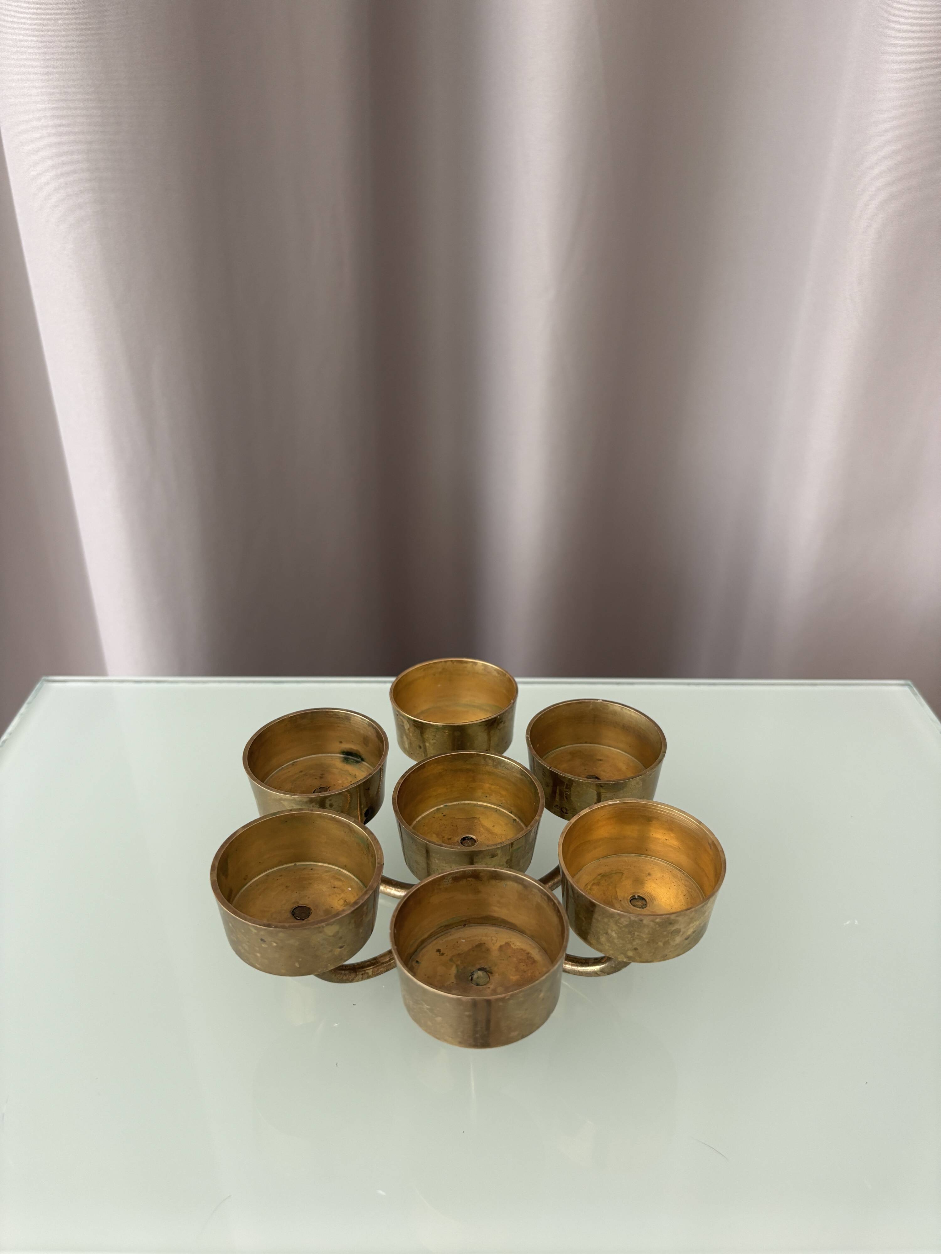 Vintage Solid Brass Seven-Light Candle Holder, Scandinavian Modern, 1970s