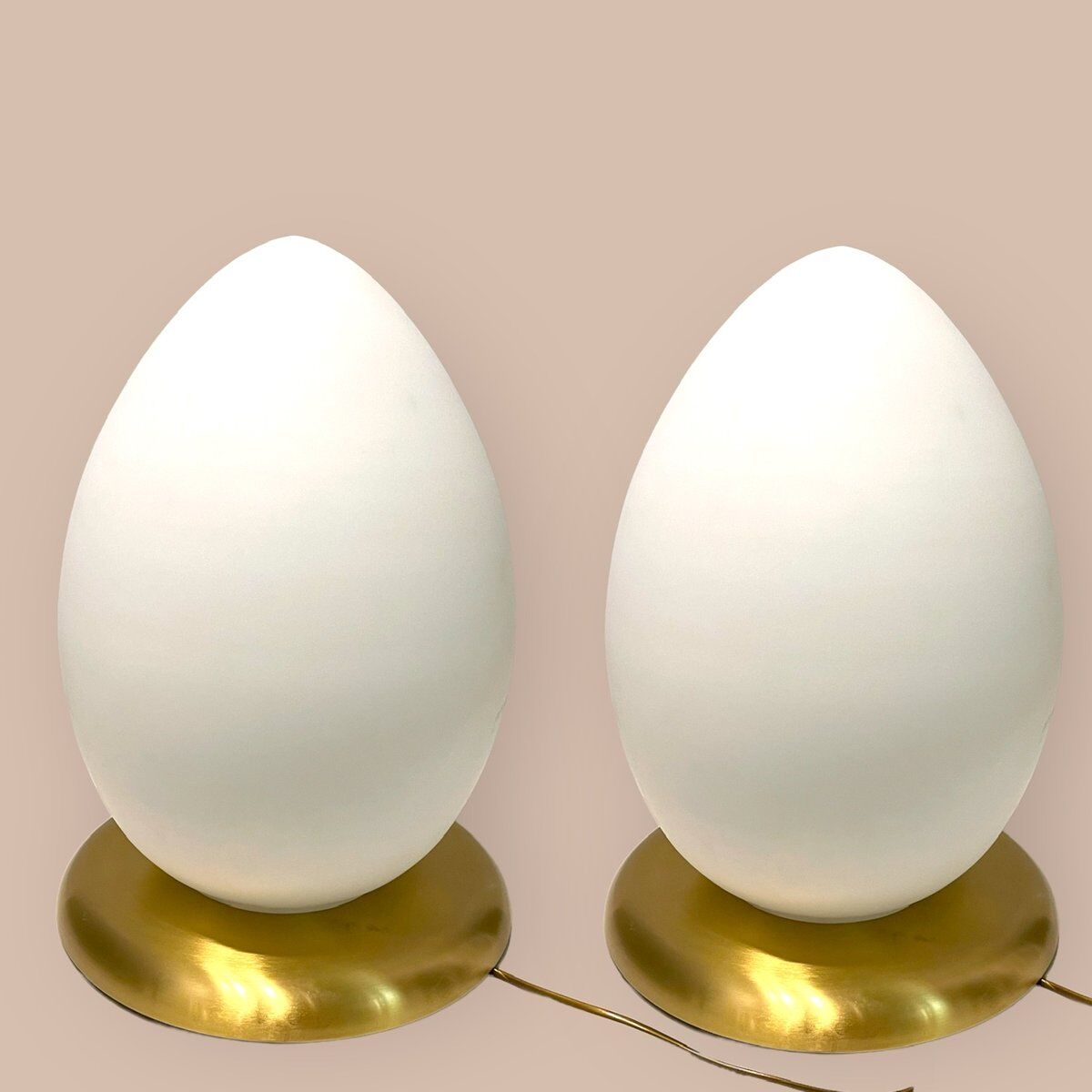 Opaline glass egg table lamps, set of 2