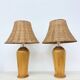 Vintage Ikea solid wooden table lamps with rattan shade, 1980s