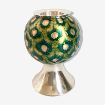 Candle holder in silver and enamel 80s