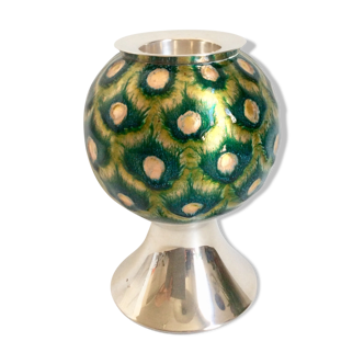 Candle holder in silver and enamel 80s