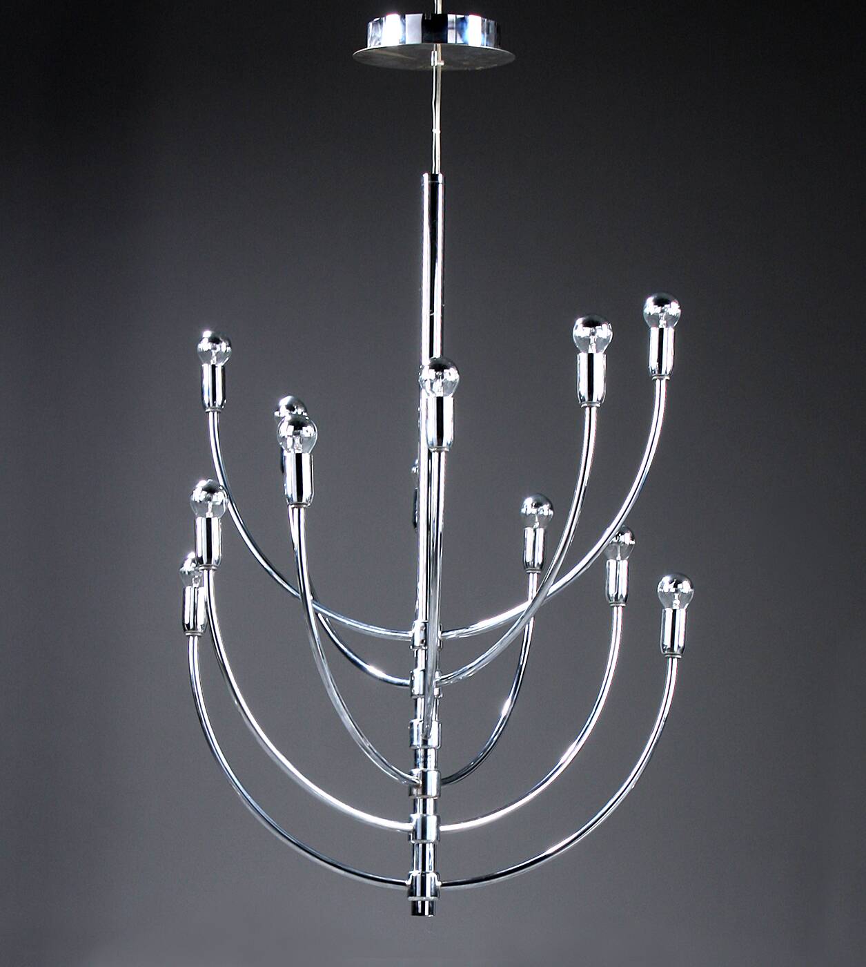 Chrome chandelier Piazza San Marco design Vico Magistretti for Oluce Italy