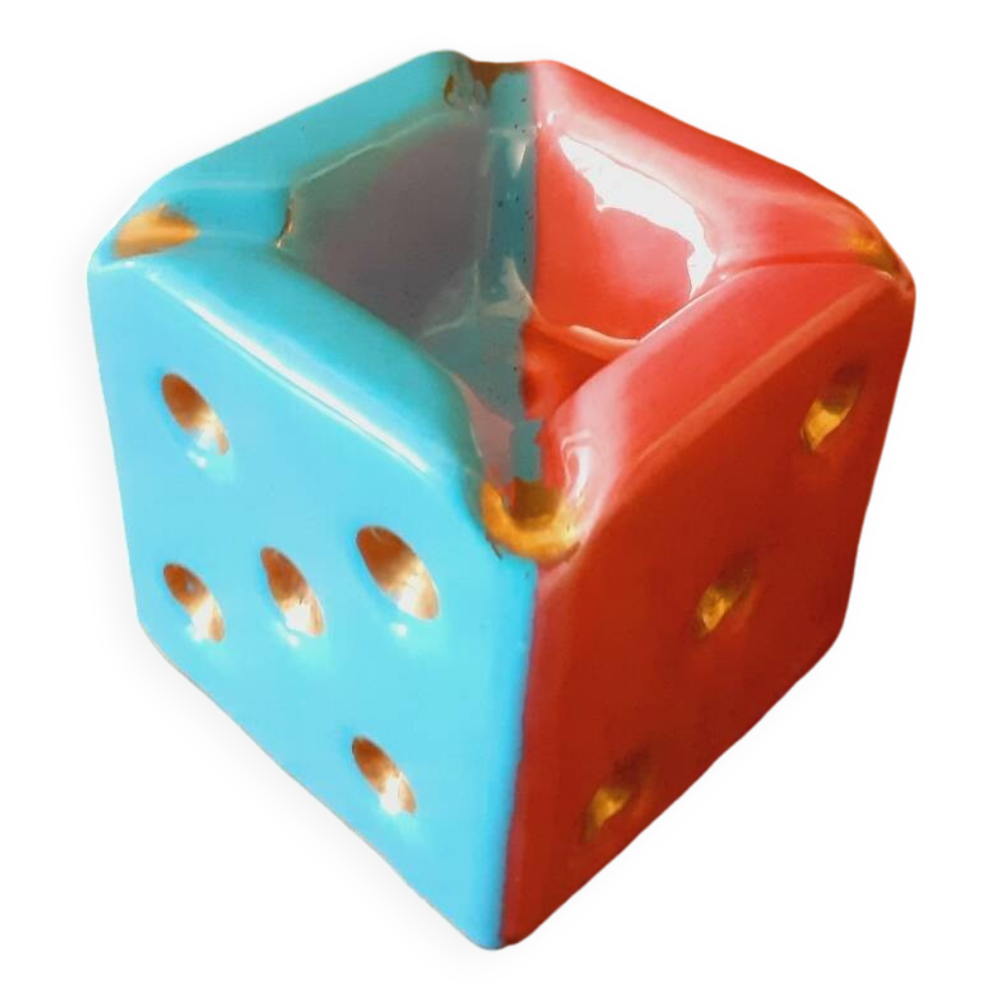 Dice-shaped ashtray in Vallauris ceramic from the 50s